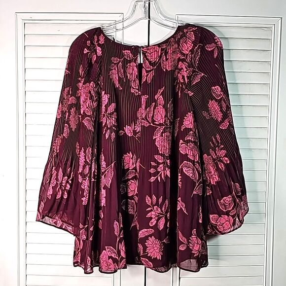 Blouse by Ana Pink Burgandy Bell Sleeves Fully lined Size Medium - Picture 5 of 5